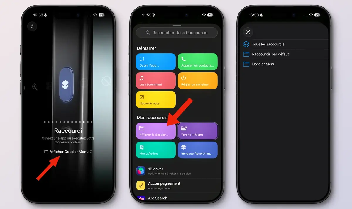Une fois le raccourci lancé, il affiche en haut de l'écran les différentes actions sélectionnables.