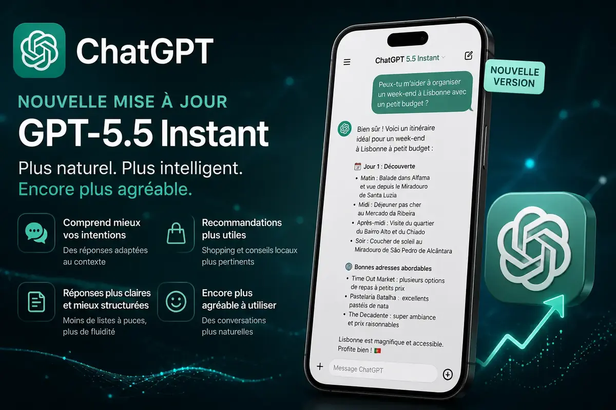 ChatGPT devient plus naturel&nbsp;: quelles sont les am&eacute;liorations de GPT-5.5 Instant