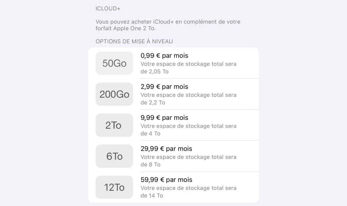 Tarifs français pour iCloud+