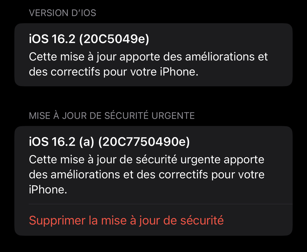 Apple teste les mises à jour de sécurité importantes sur la bêta d'iOS 16.2