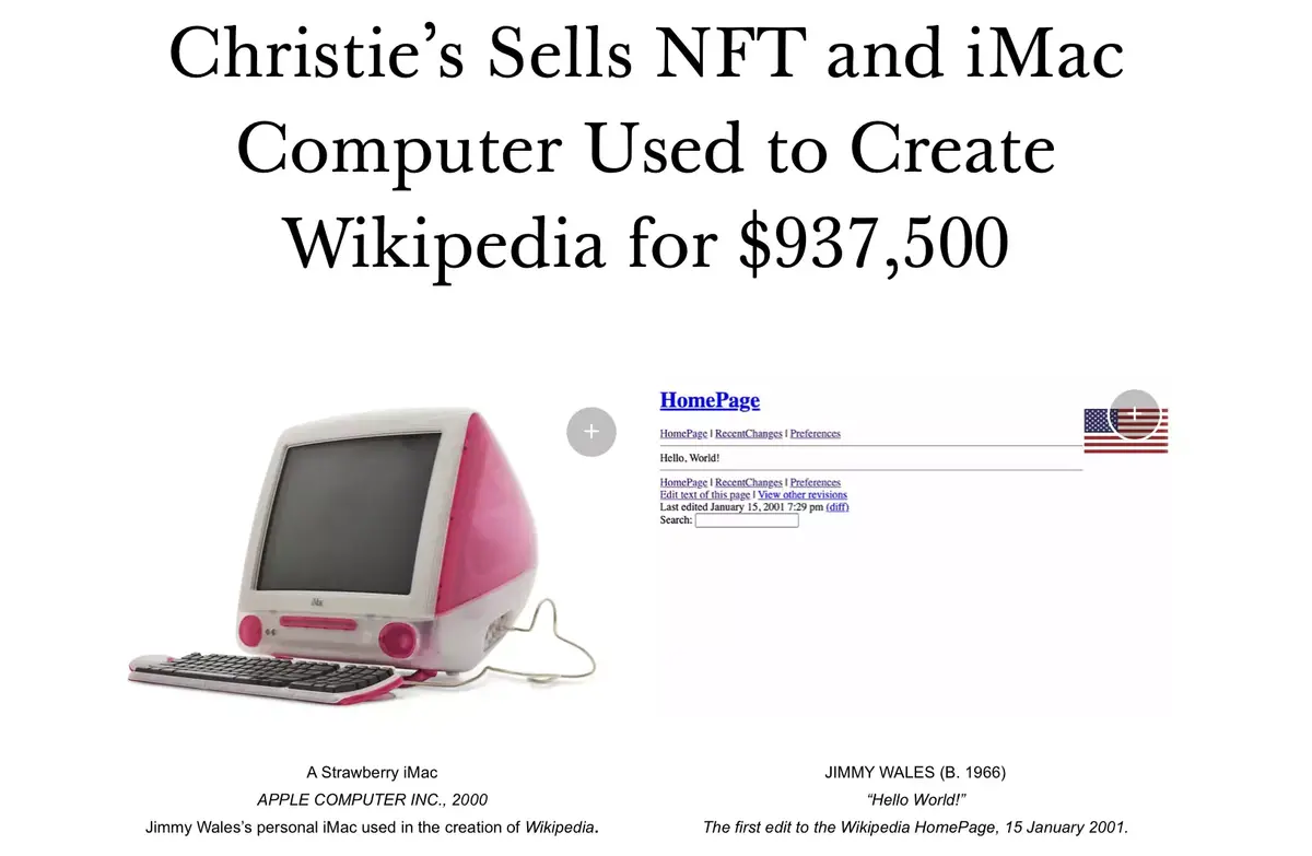 Les occasions d'Apple : l'iMac G3 utilisé pour créer Wikipedia a été vendu pour 187 500 dollars 