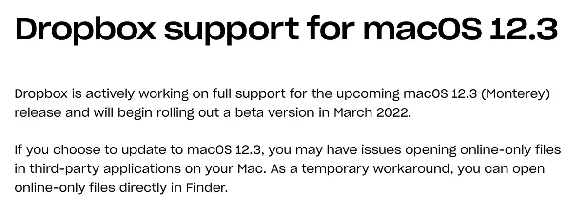 Dropbox : des bugs à venir avec macOS 12.3 !