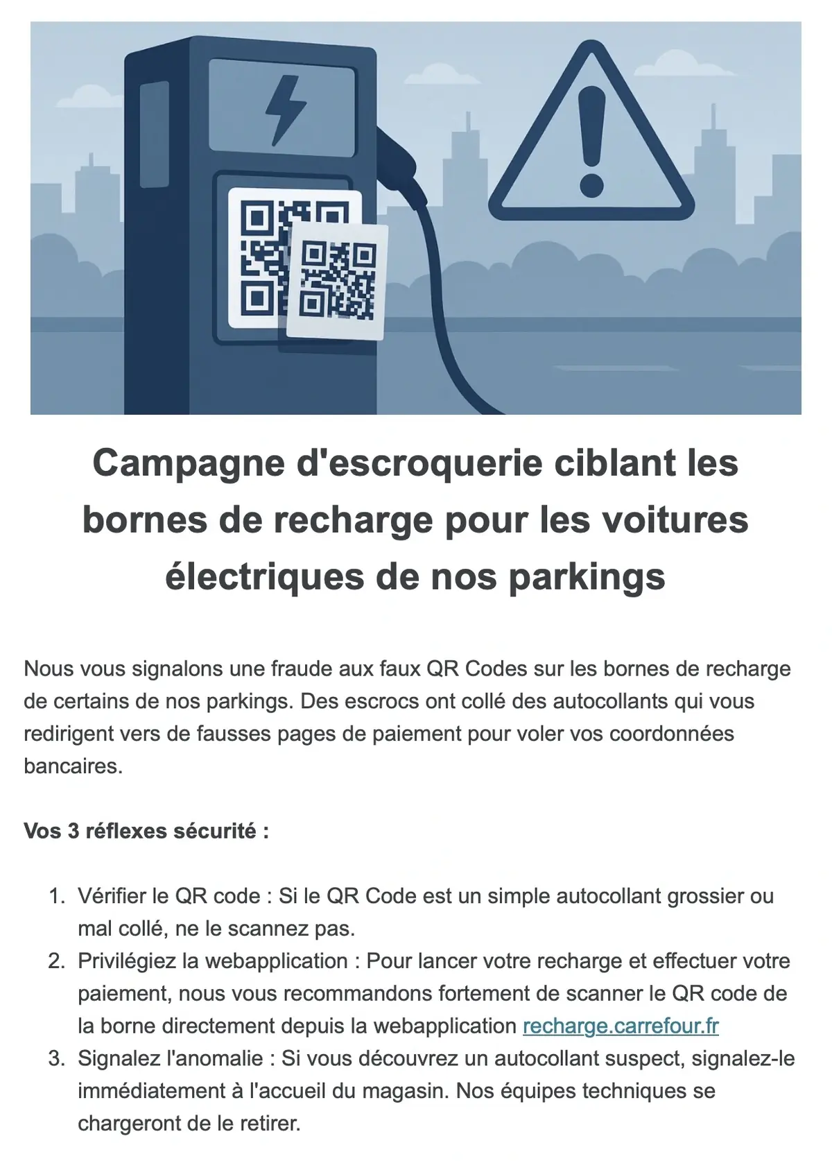 Attention si vous chargez votre voiture chez Carrefour : ce QR code vide votre compte