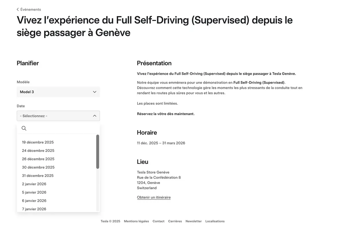 Suisse : on peut enfin tester la conduite Tesla FSD 100% autonome !