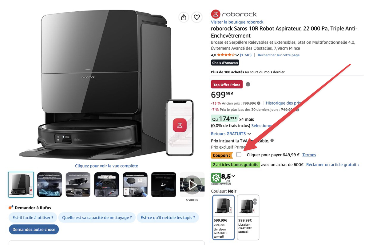 Pensez &agrave; cocher le coupon pour faire passer le prix &agrave; 649,99&euro;