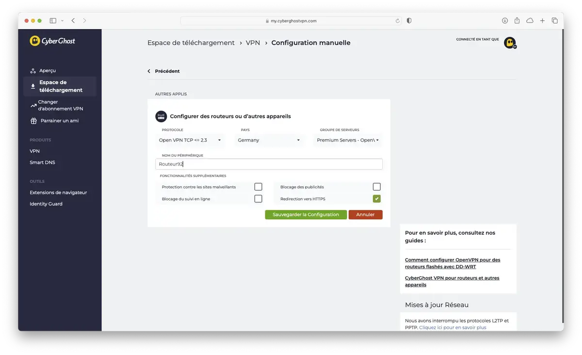 Configuration manuelle routeur Cyberghost VPN