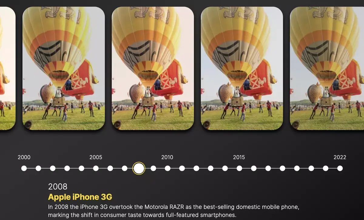 Ce site permet de comparer les photos prises à l'iPhone, de 2007 à 2021 (mais pas que...)