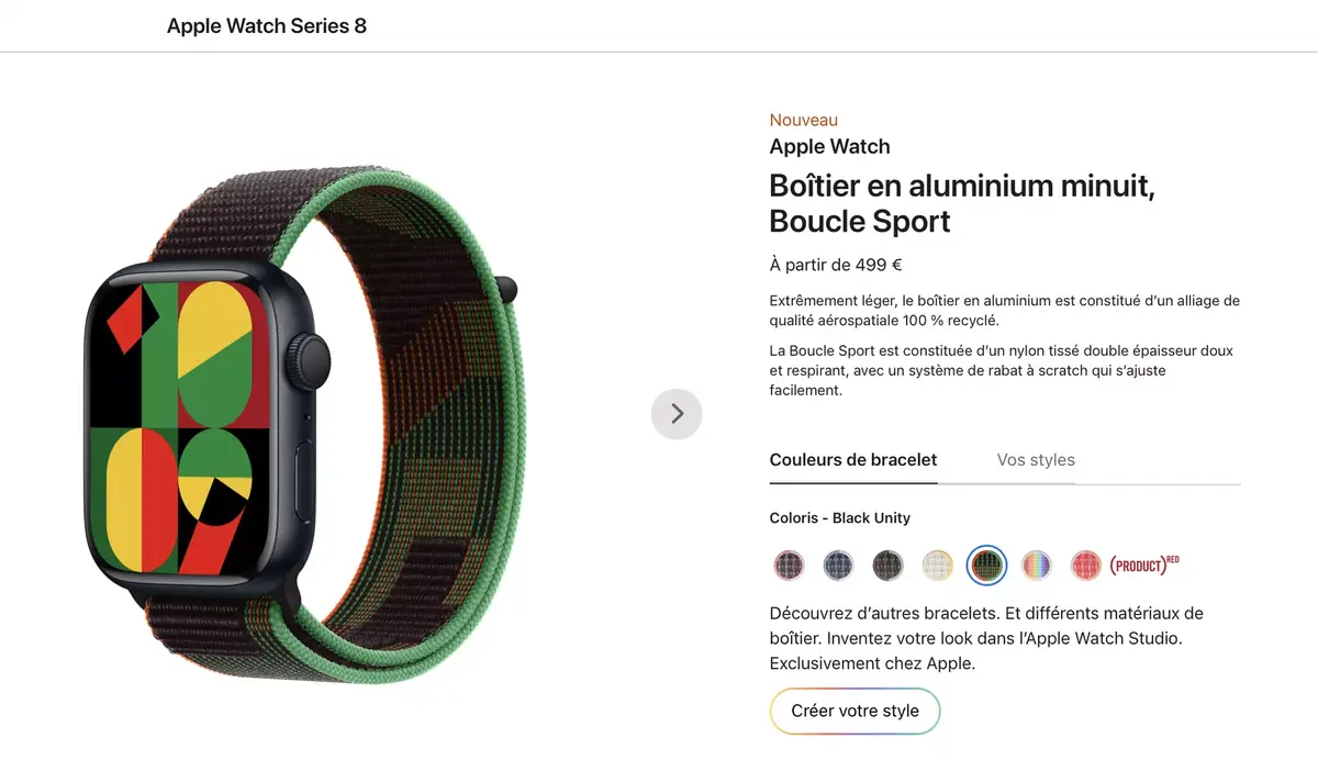 Une Apple Watch Series 8 (499€) et des bracelets édition spéciale Black Unity (49€)!