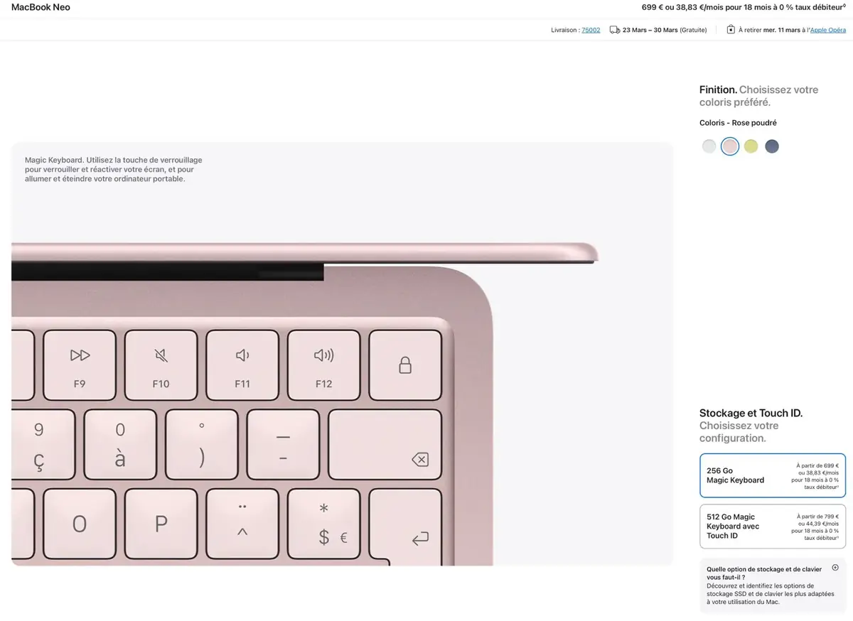 MacBook Neo&nbsp;: les d&eacute;lais de livraison s'allongent sur l'Apple Store&nbsp;! O&ugrave; le trouver pour le 11 mars