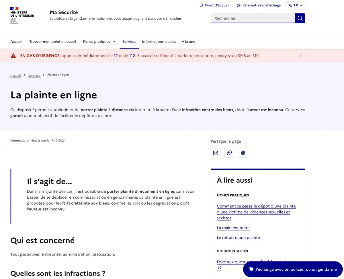 Le nouveau site "Ma Sécurité"