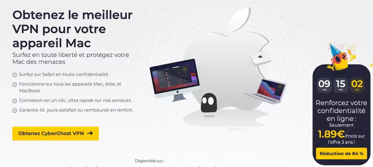 Encore quelques heures pour profiter de 39 mois de CyberGhost VPN à -84% (1,89€/mois)