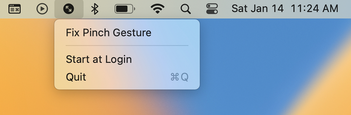 Pinch in action in the menu bar