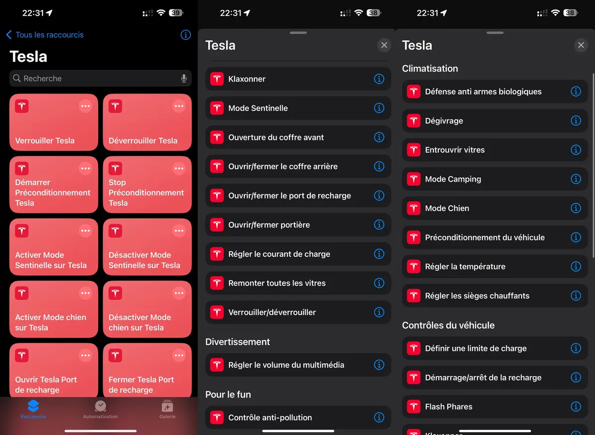 L'app Tesla gère les Raccourcis d'Apple !