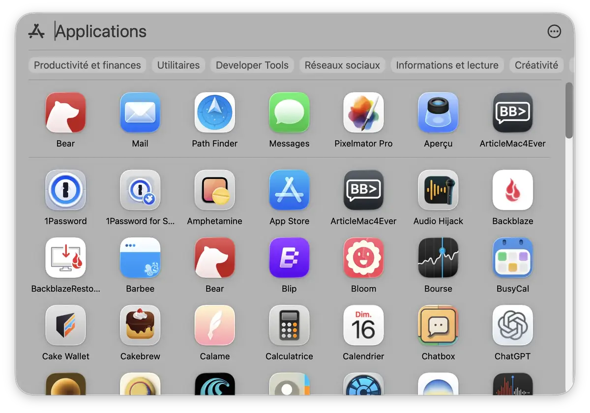La vue application de Spotlight est très limitée.