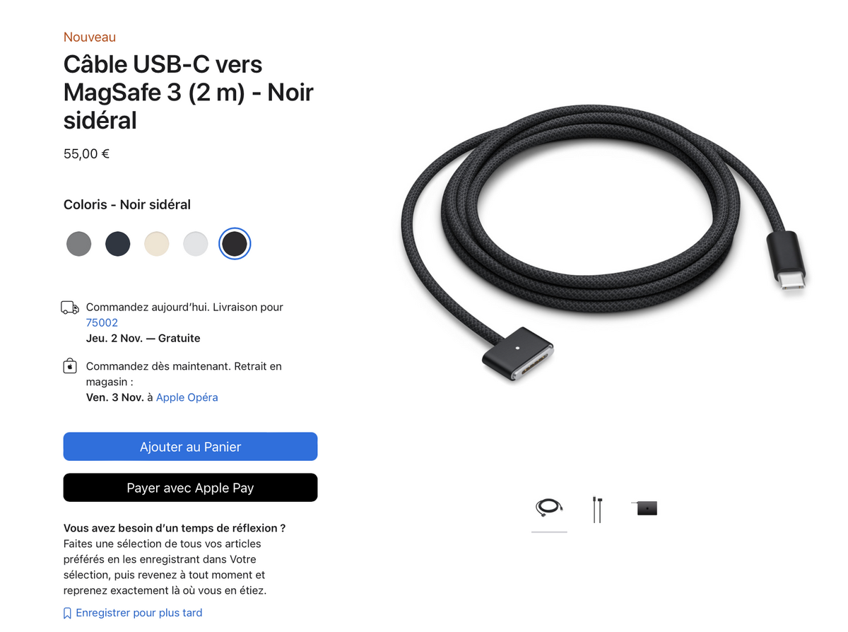 Câble USB-C vers MagSafe 3 (2 m) - Lumière stellaire - Apple (BE)