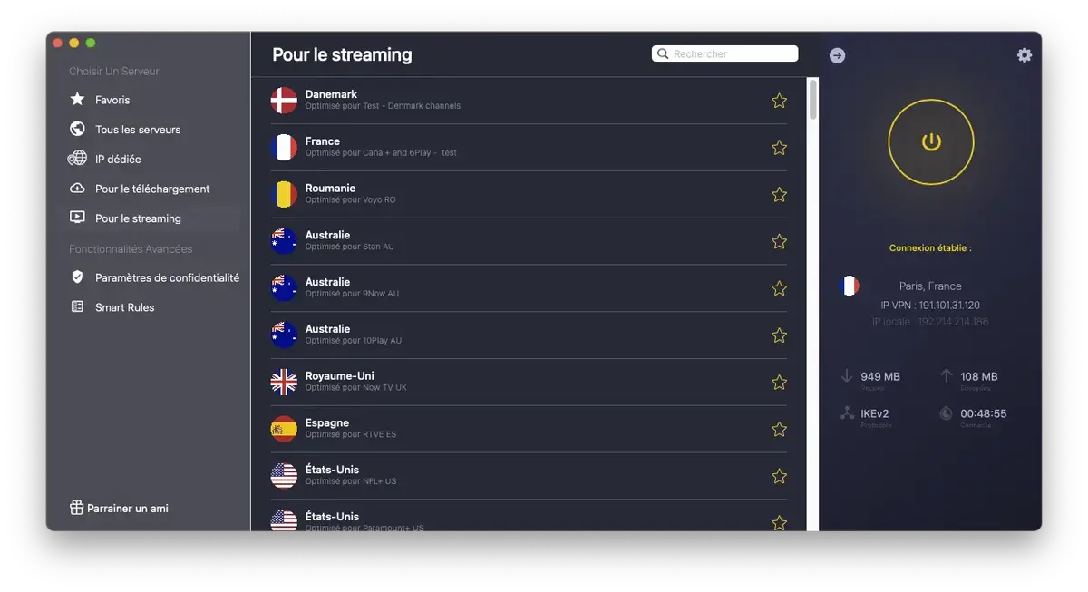 Cyberghost VPN serveurs streaming