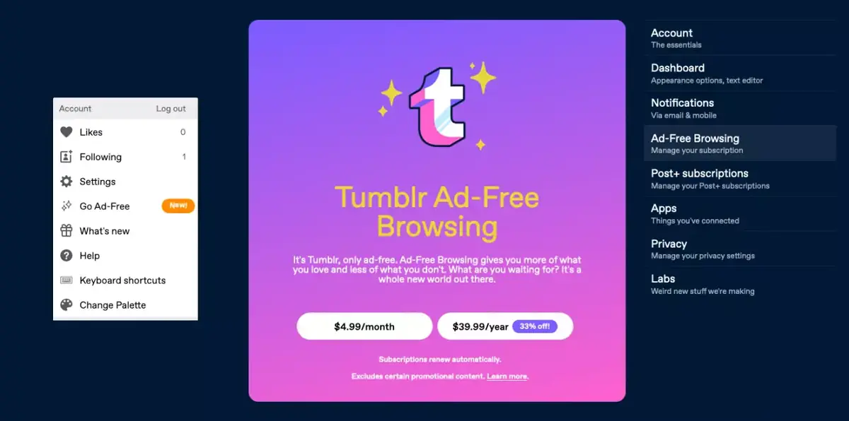 Tumblr propose une nouvelle formule payante mais sans pub