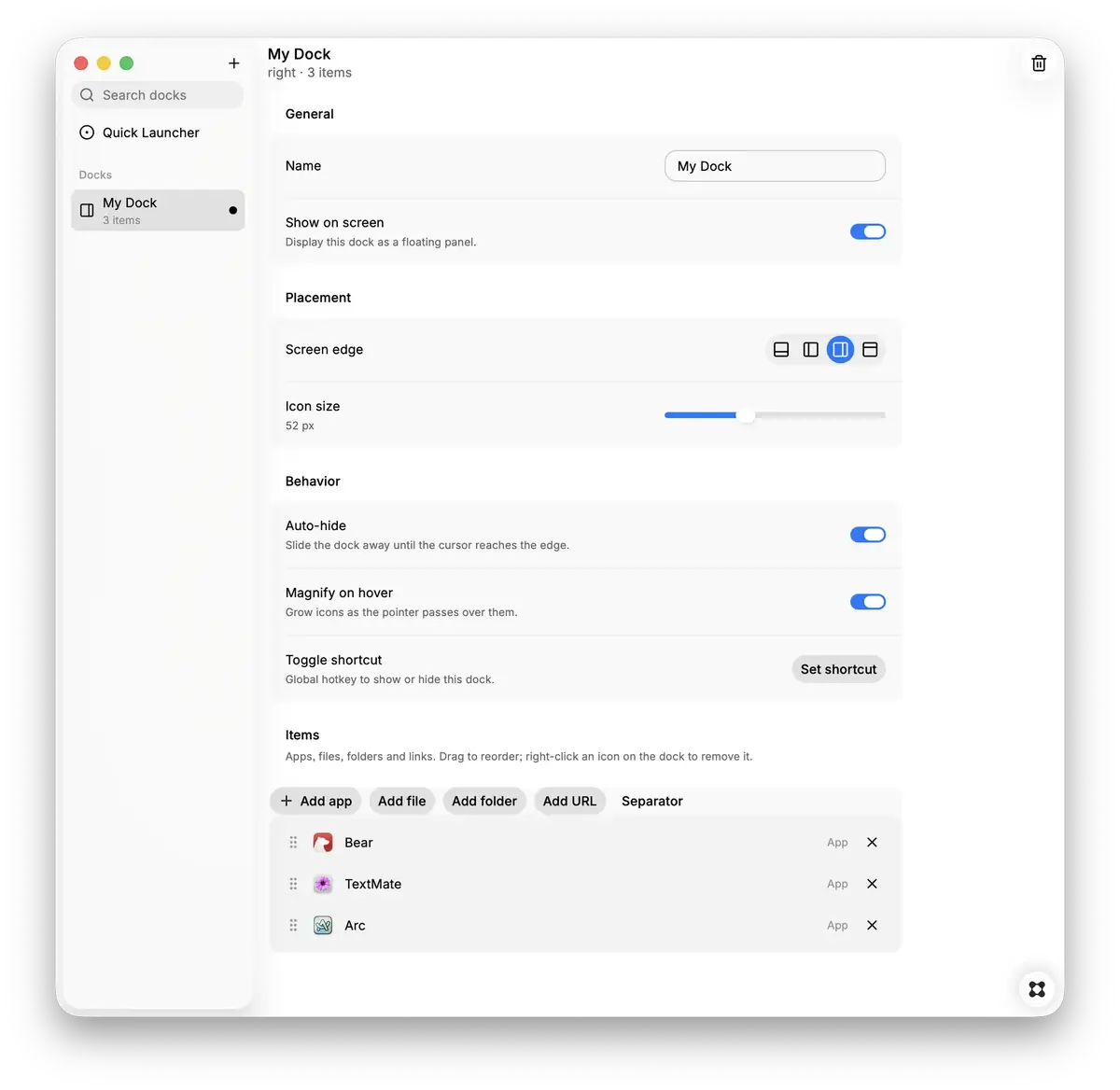 La page de param&egrave;tre de l'application g&eacute;n&eacute;r&eacute;e par Glaze.
