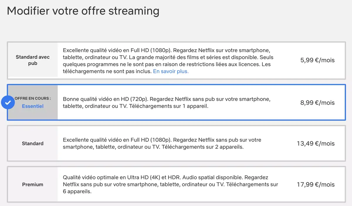 Avec la fin possible de "Netflix Essentiel", quelle formule vous tenterait ?