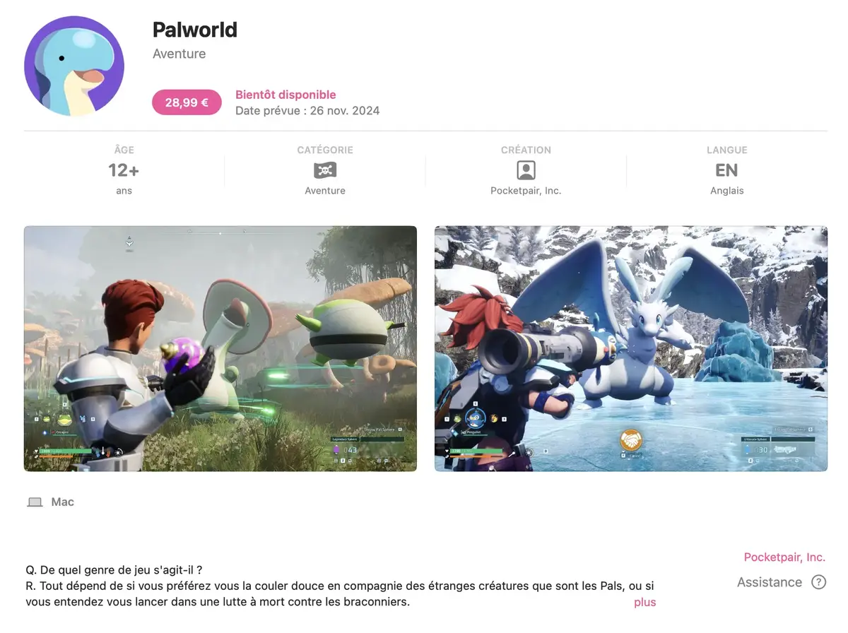 Palworld est en précommande sur macOS