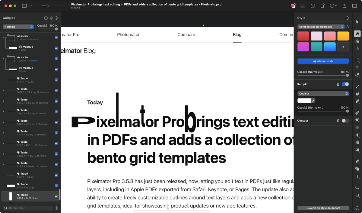 Pixelmator Pro permet d'importer et modifier des PDF vectoriels