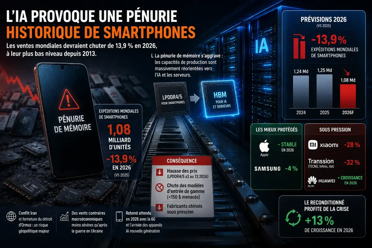 L&rsquo;IA provoque une p&eacute;nurie historique de smartphones, Apple en profite&nbsp;!