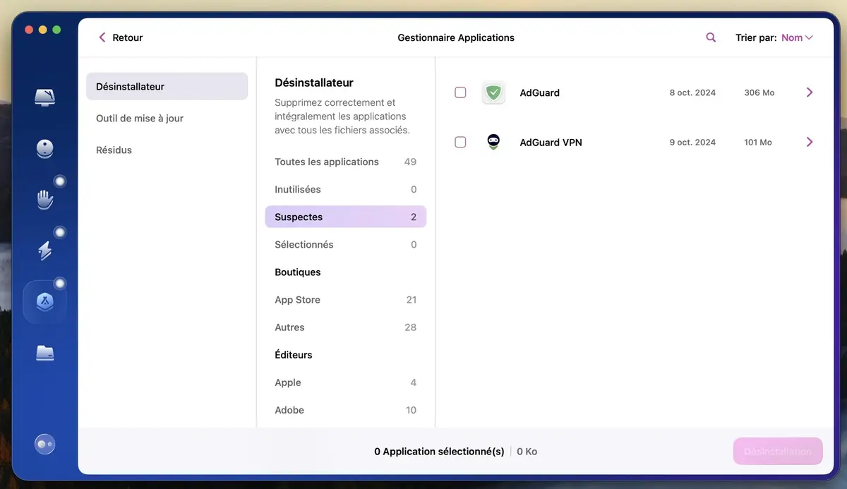 CleanMyMac me prévient qu'Adguard est, selon lui une application suspecte