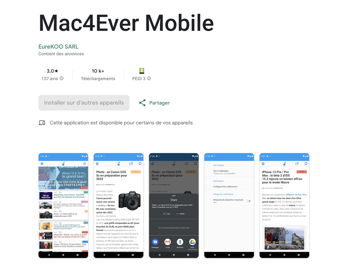 L'app Mac4Ever pour Android de retour sur le Play Store