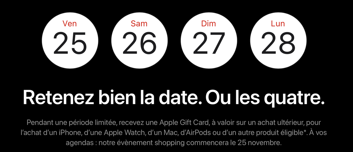 Apple fait aussi son (mini) Black Friday du 25 au 28 novembre