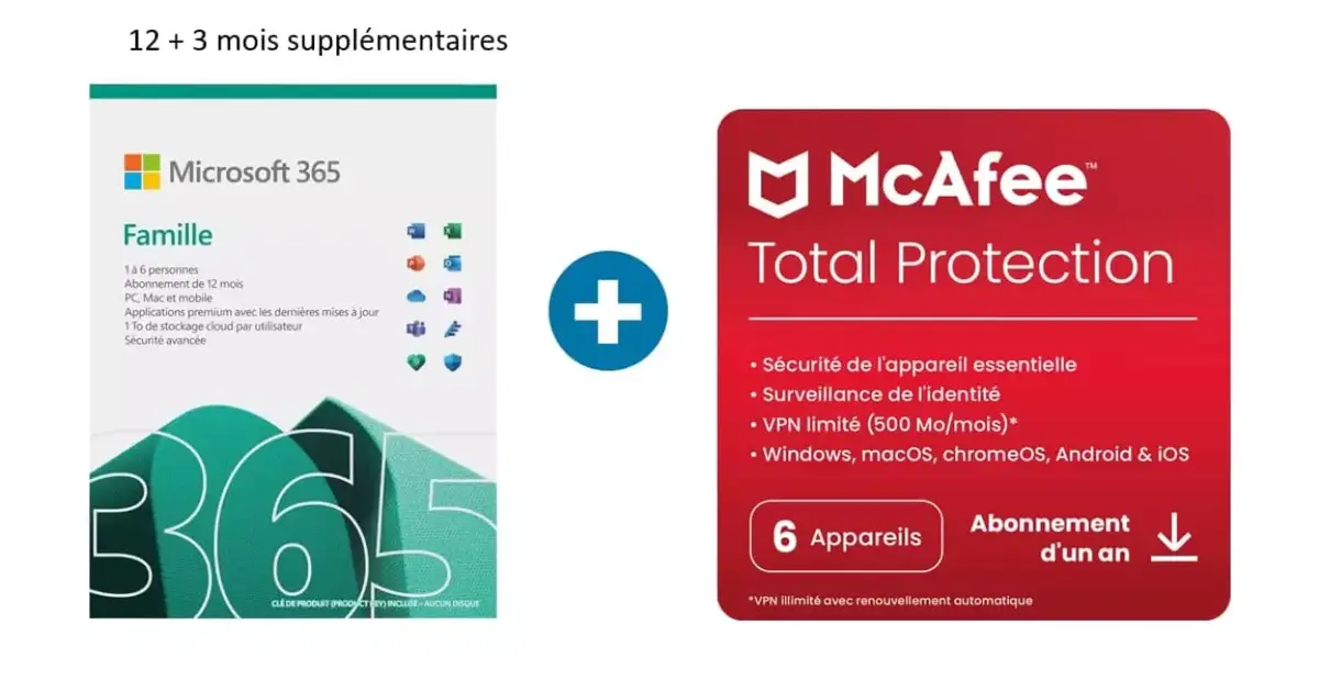 Bon plan : 15 mois de Microsoft 365 Famille + McAfee à 58€