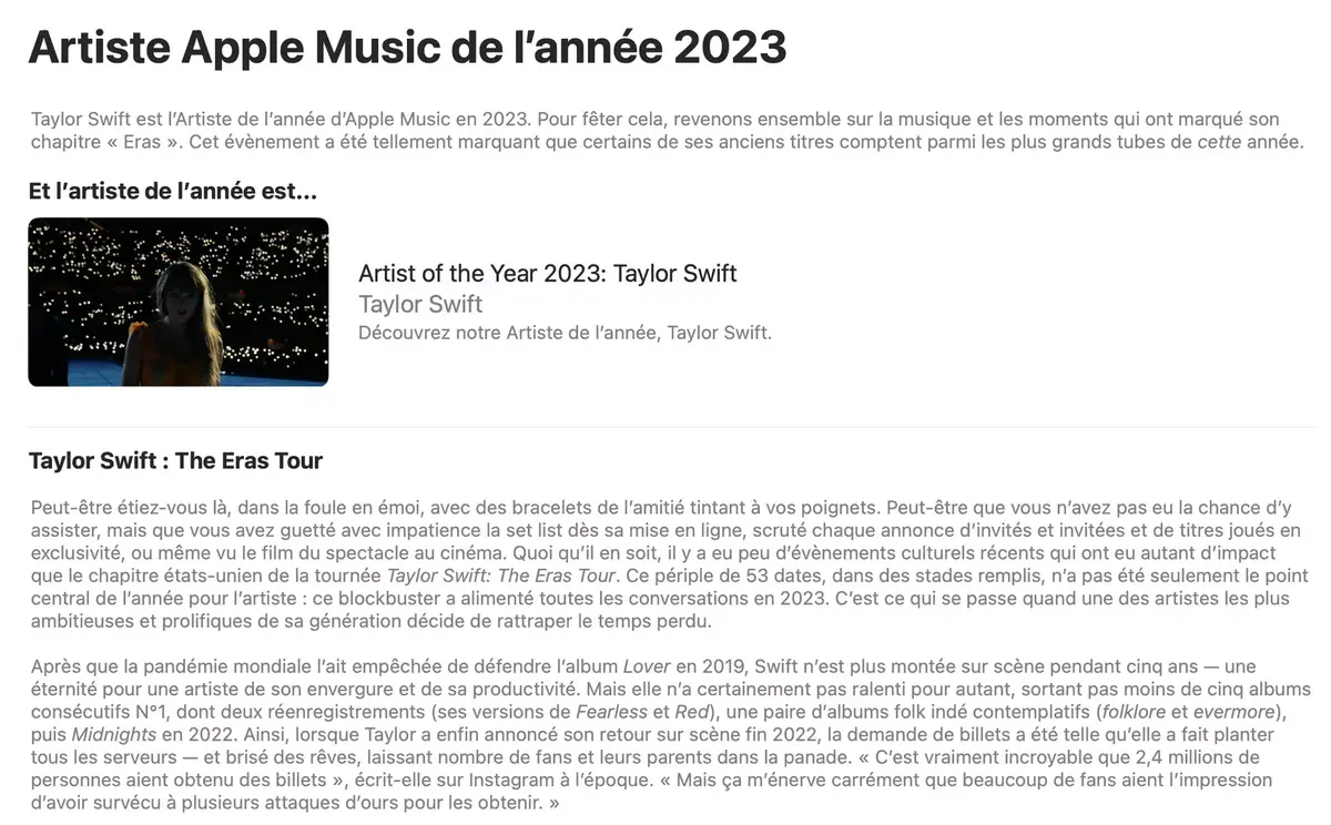 Taylor Swift est l'artiste de l'année pour Apple !