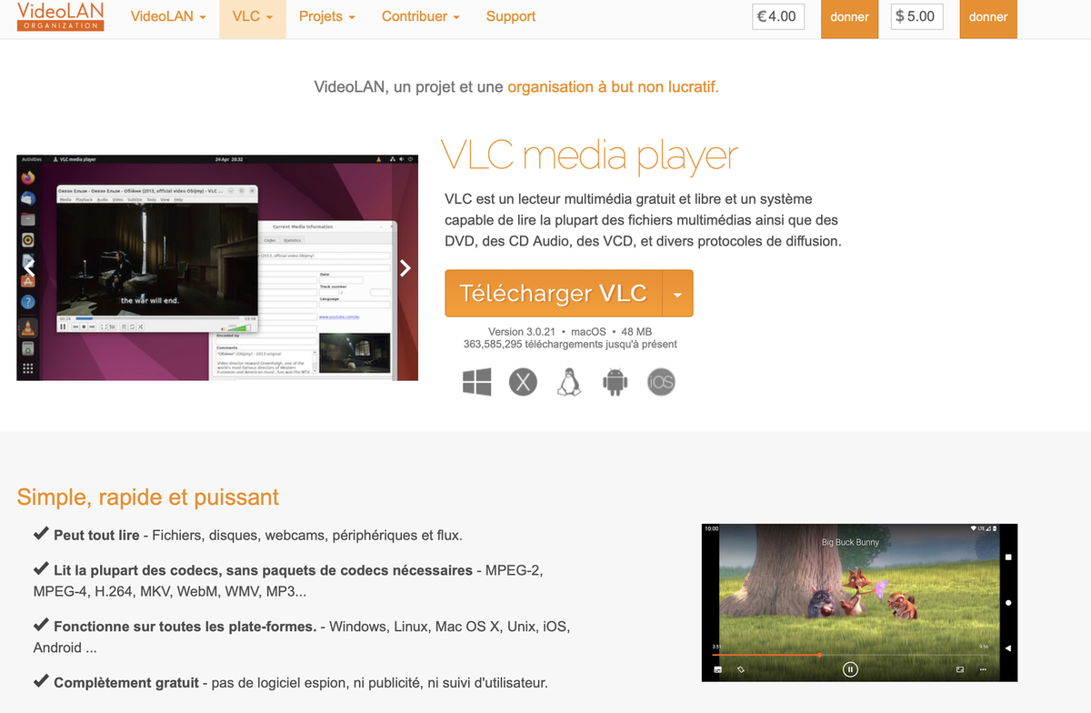 VLC est toujours une application gratuite