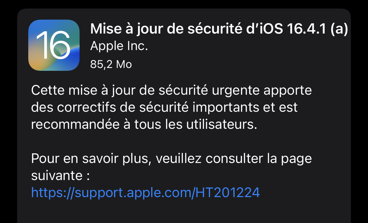 Une première mise à jour de sécurité urgente pour iOS 16.4.1 et macOS 13.3.1