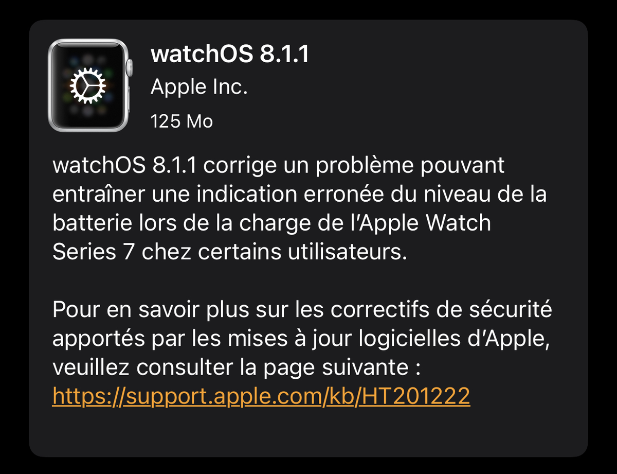 watchOS 8.1.1 corrige un bug de charge avec les Series 7