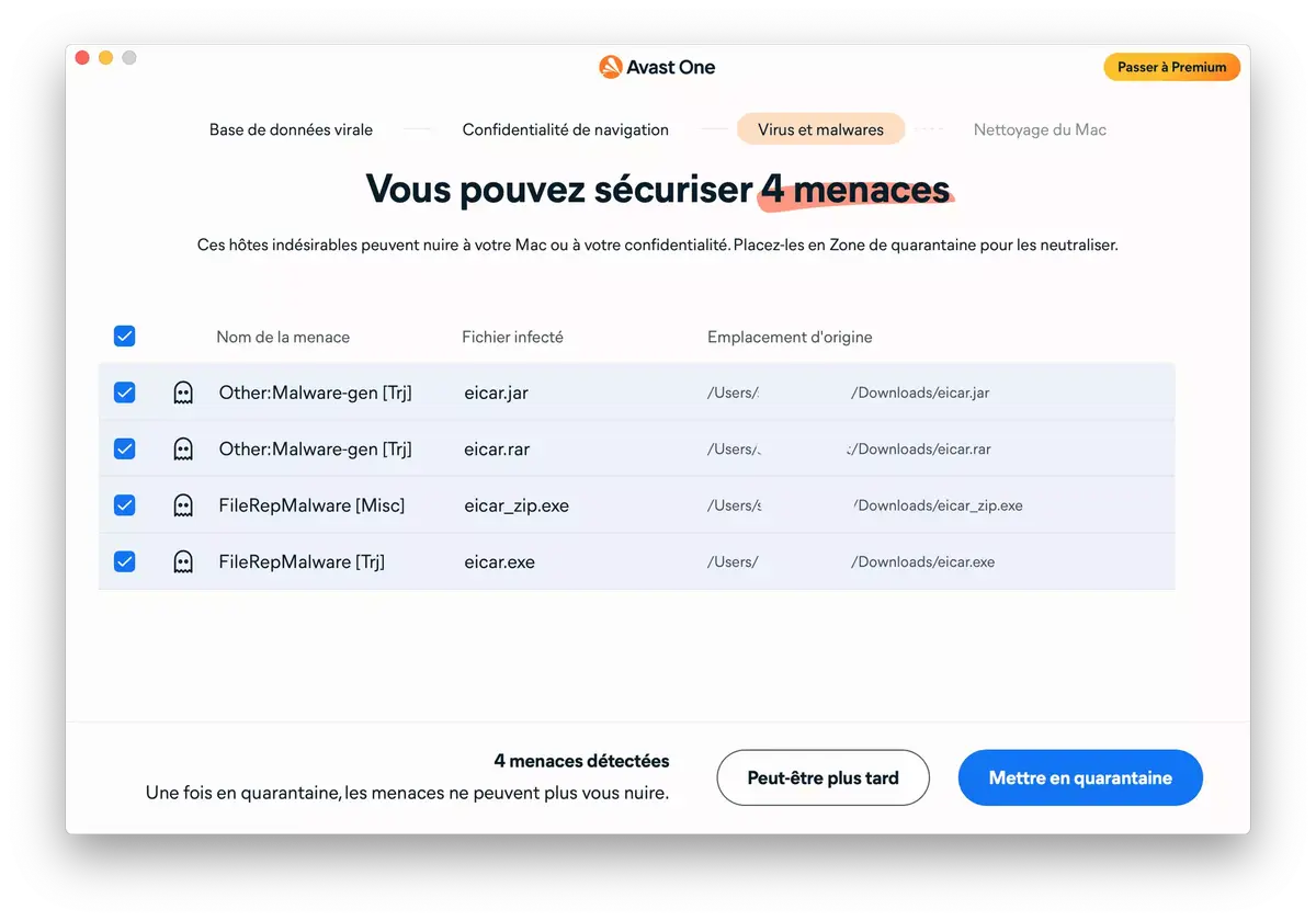 Malwares détectés Avast One Essentiel