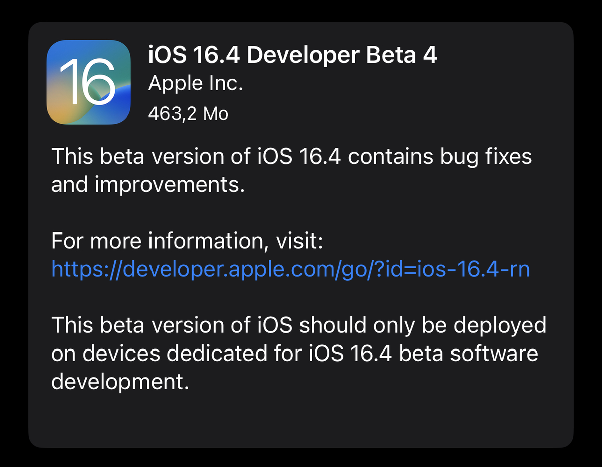 Une quatrième bêta pour iOS/iPadOS 16.4, watchOS 9.4 et macOS Ventura 13.3