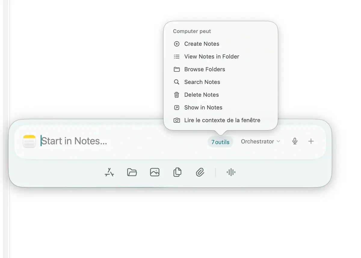 Perplexity Computer lanc&eacute; avec Notes en fond&nbsp;: il propose des fonctions sp&eacute;cifiques &agrave; l'application.