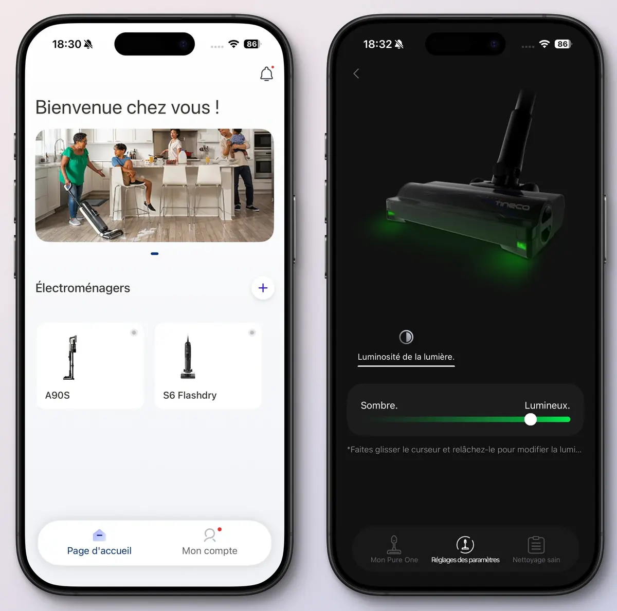L'application vous permet de changer la luminosité des LED.