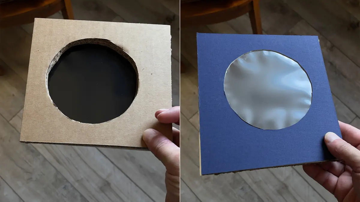 Filtre maison pour t&eacute;l&eacute;objectif de 600mm r&eacute;alis&eacute; avec du carton et une feuille AstroSolar Baader