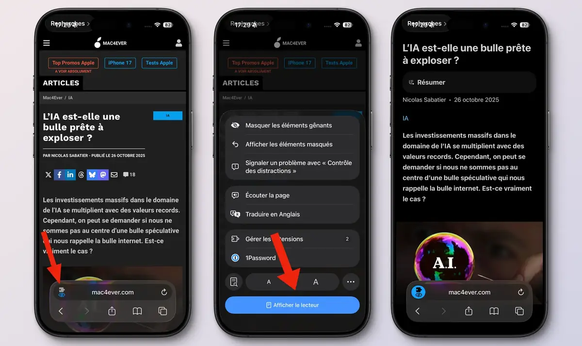 Le mode lecteur permet de lire les articles en ligne en enlevant toute distraction.