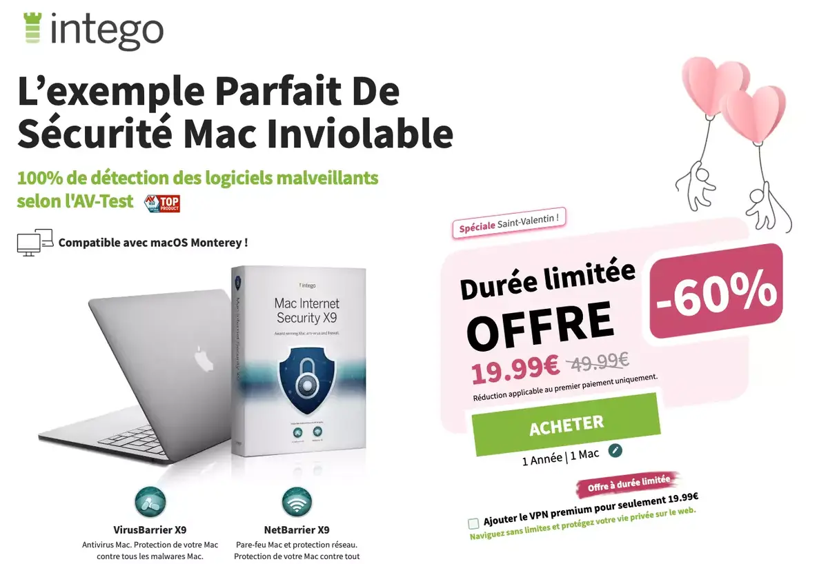 Jusqu'à -65% sur les offres de sécurité Intego pour la St-Valentin