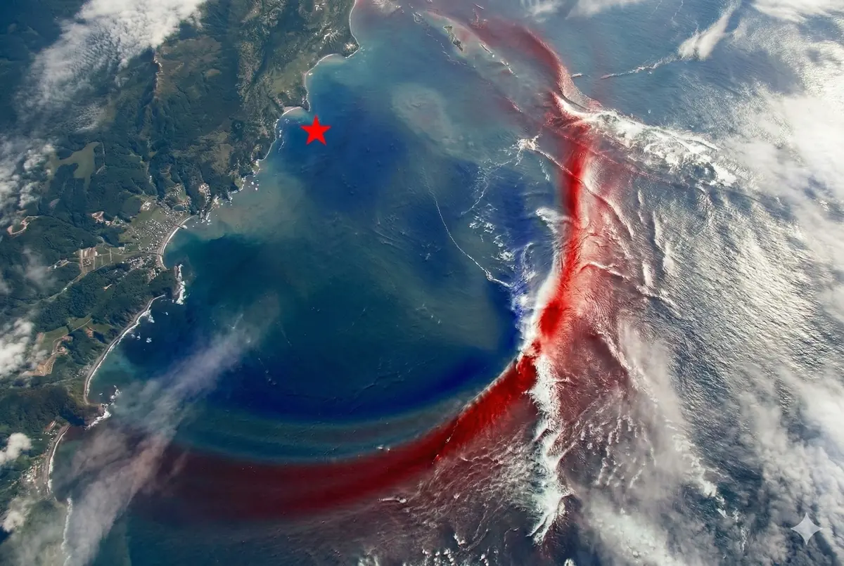 Mise en image par IA du tsunami capturé par le satellite SWOT