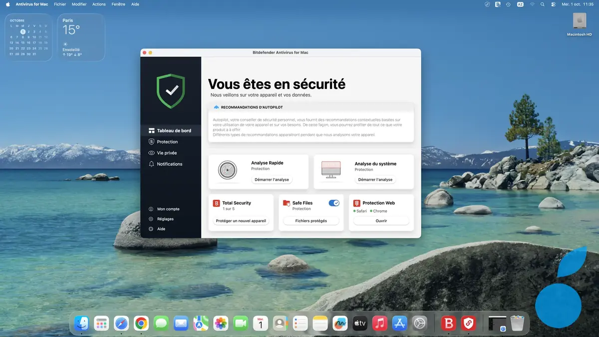 Bitdefender Total Premium Ultimate security &eacute;cran d'accueil s&eacute;curit&eacute;