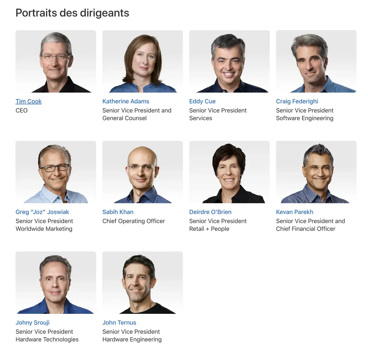 Pas beaucoup de jeunesse &agrave; la t&ecirc;te d'Apple...