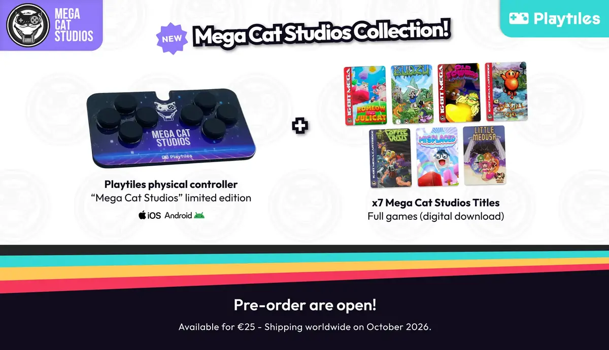 Playtiles, la manette fran&ccedil;aise &agrave; coller sur l'&eacute;cran s'offre une &eacute;dition r&eacute;tro avec Mega Cat Studios