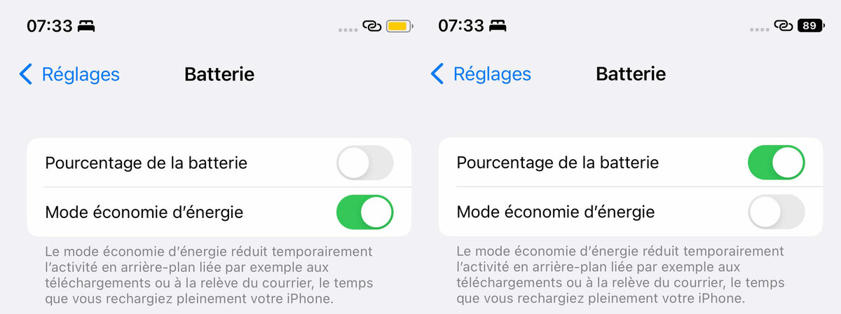 iOS 16.1 : les aventures du pourcentage de batterie (affichage, police, couleur...)