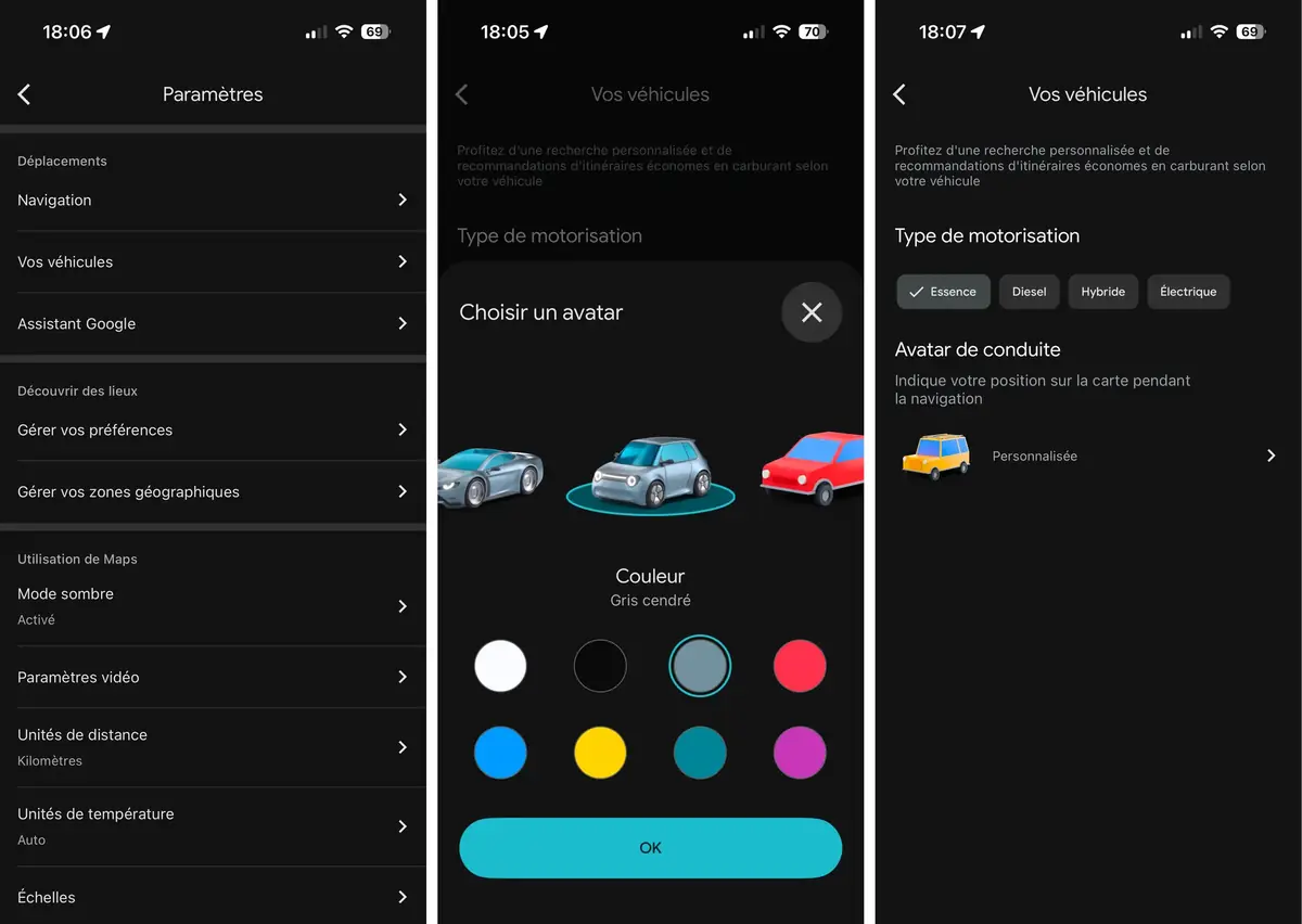 Dans les paramètres pour configurer son véhicule