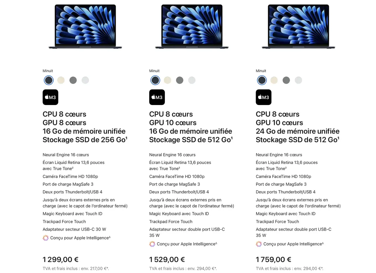 Le MacBook Air M3 passe à 16Go de RAM en entrée de gamme (sans hausse de prix)