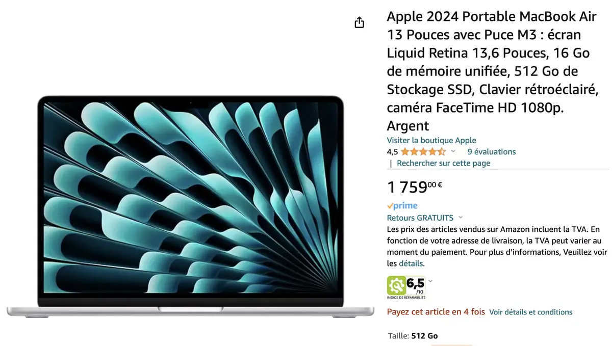 MacBook Air Pro M3 16Go de RAM revendeurs