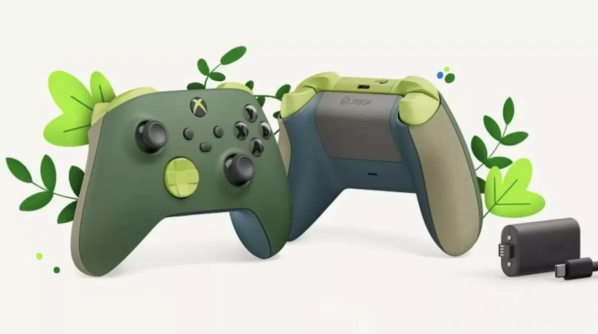 Une manette Xbox en plastique recyclé verte et salée chez Microsoft